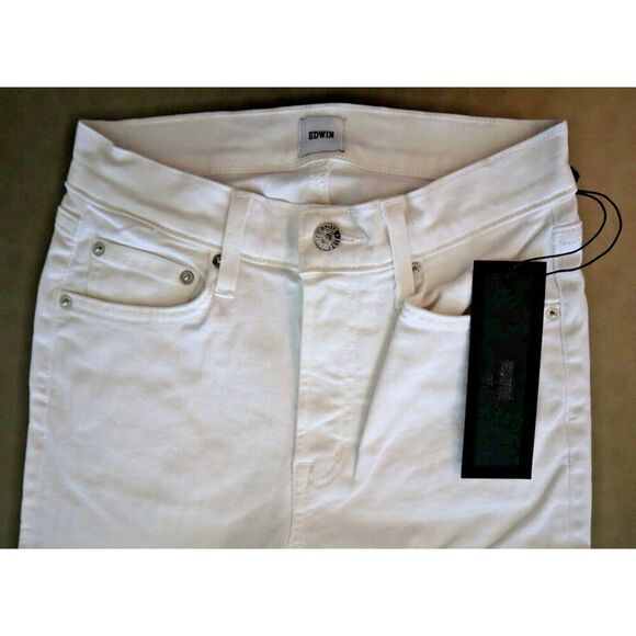 Edwin EW2003SSY Women's Sz 24 Optic White Bree Mid-Rise Straight Crop Jeans - Picture 6 of 12